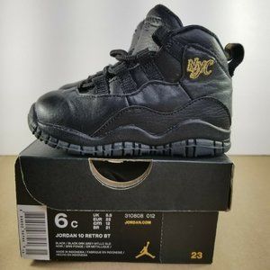 Nike Air Jordan 10 Retro NYC Toddlers Shoe Sz 6C Black Gold Preschool Boys Girls